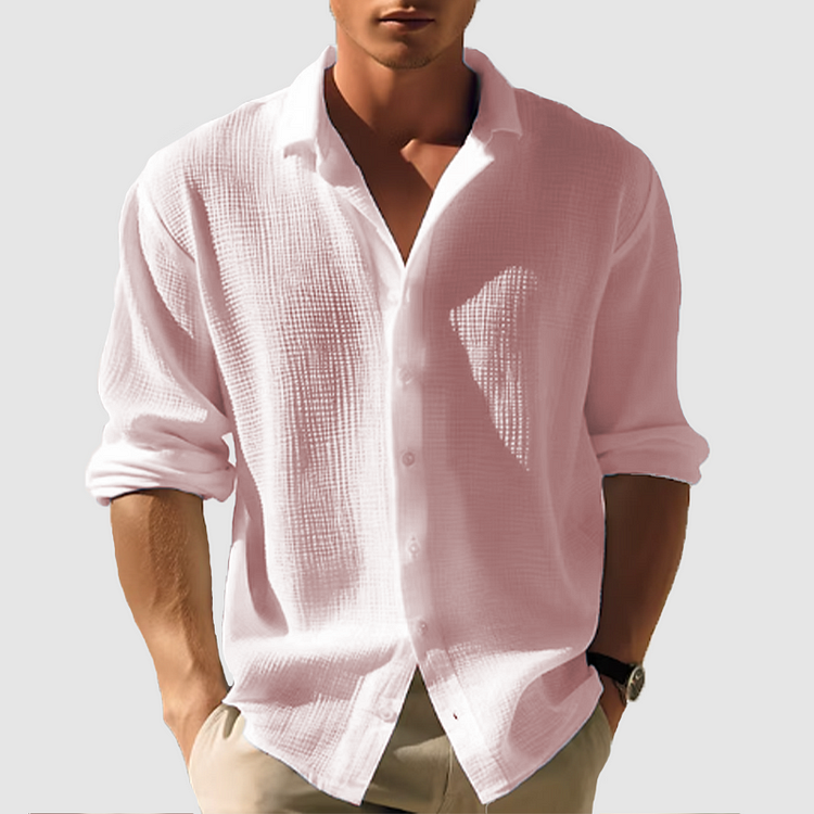 Classica Camicia da Uomo in Tinta Unita Con Chiusura a Bottoni E Maniche Lunghe