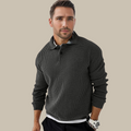 Classica Polo in Maglia da Uomo Con Motivo a Trecce E Maniche Lunghe