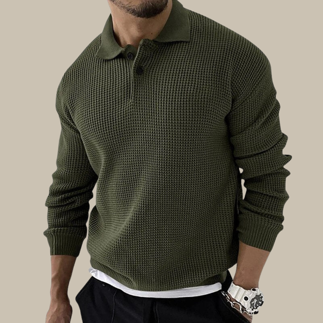 Classica Polo in Maglia da Uomo Con Motivo a Trecce E Maniche Lunghe