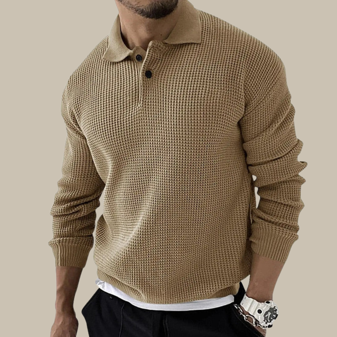 Classica Polo in Maglia da Uomo Con Motivo a Trecce E Maniche Lunghe