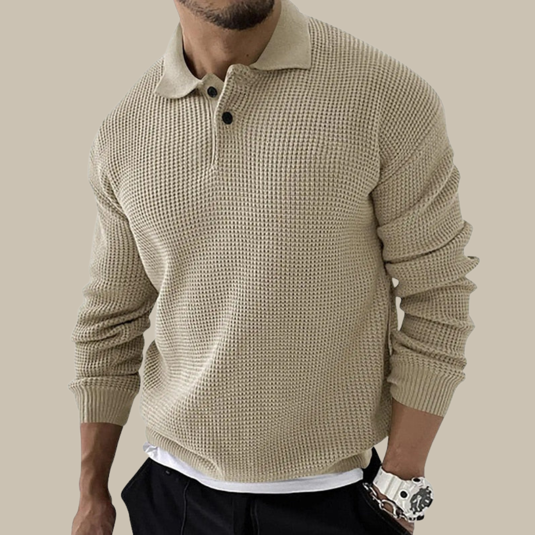 Classica Polo in Maglia da Uomo Con Motivo a Trecce E Maniche Lunghe