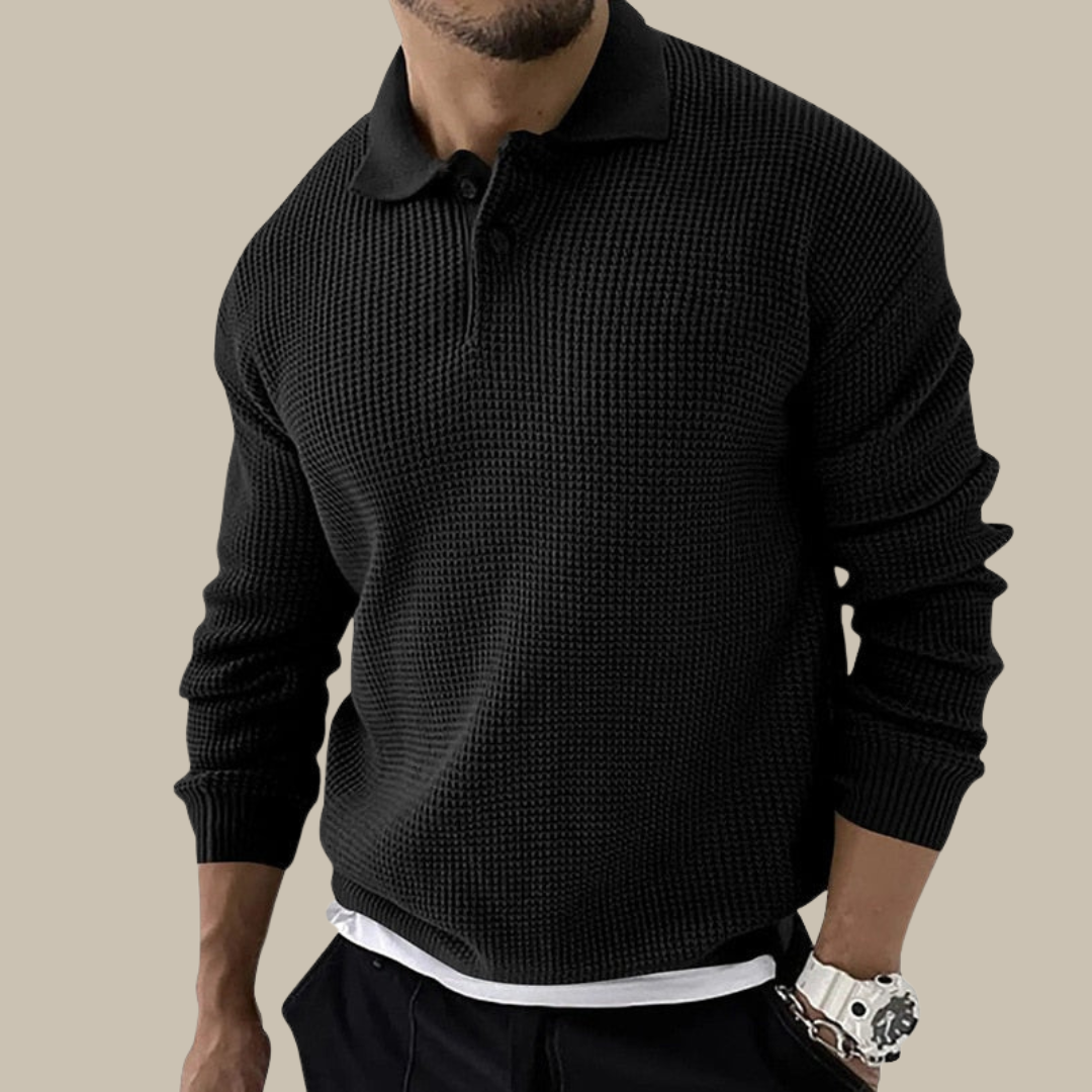 Classica Polo in Maglia da Uomo Con Motivo a Trecce E Maniche Lunghe
