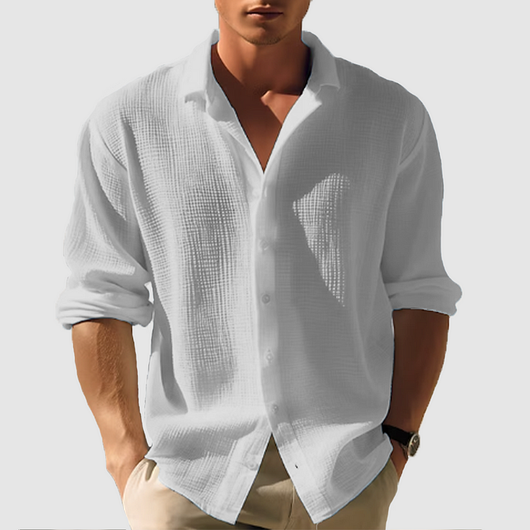 Classica Camicia da Uomo in Tinta Unita Con Chiusura a Bottoni E Maniche Lunghe