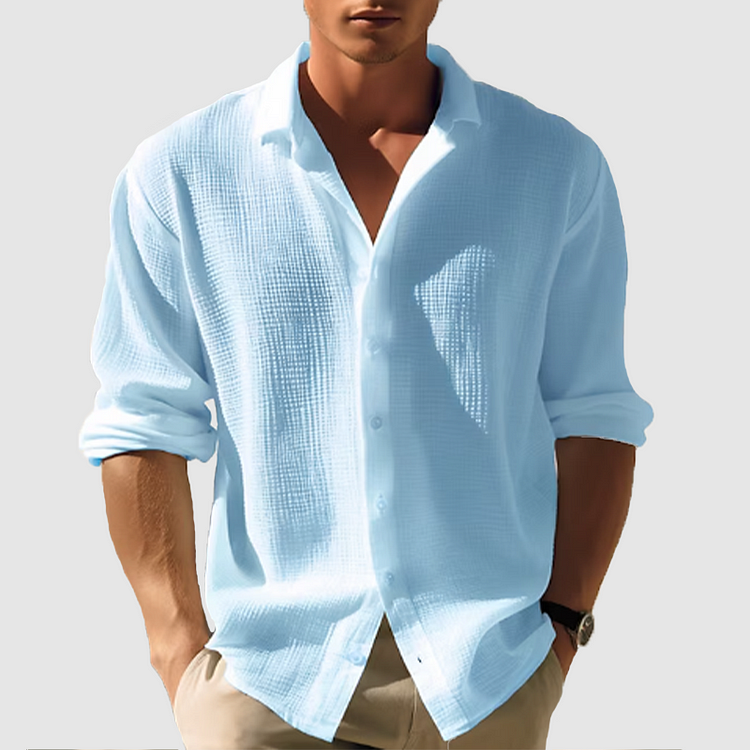 Classica Camicia da Uomo in Tinta Unita Con Chiusura a Bottoni E Maniche Lunghe