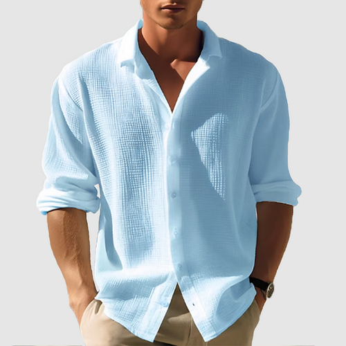 Classica Camicia da Uomo in Tinta Unita Con Chiusura a Bottoni E Maniche Lunghe