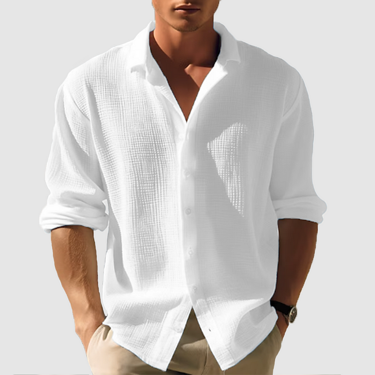 Classica Camicia da Uomo in Tinta Unita Con Chiusura a Bottoni E Maniche Lunghe