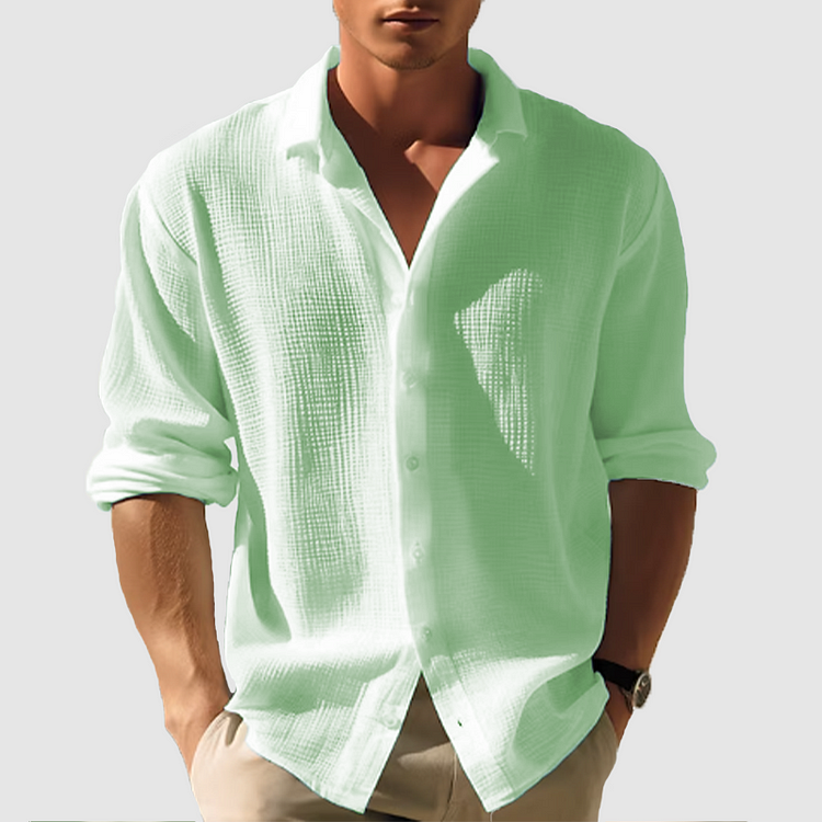 Classica Camicia da Uomo in Tinta Unita Con Chiusura a Bottoni E Maniche Lunghe