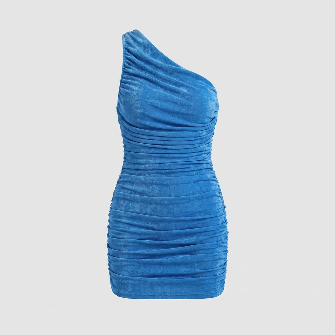 Abito in chiffon con spalle scoperte, dettaglio busto
