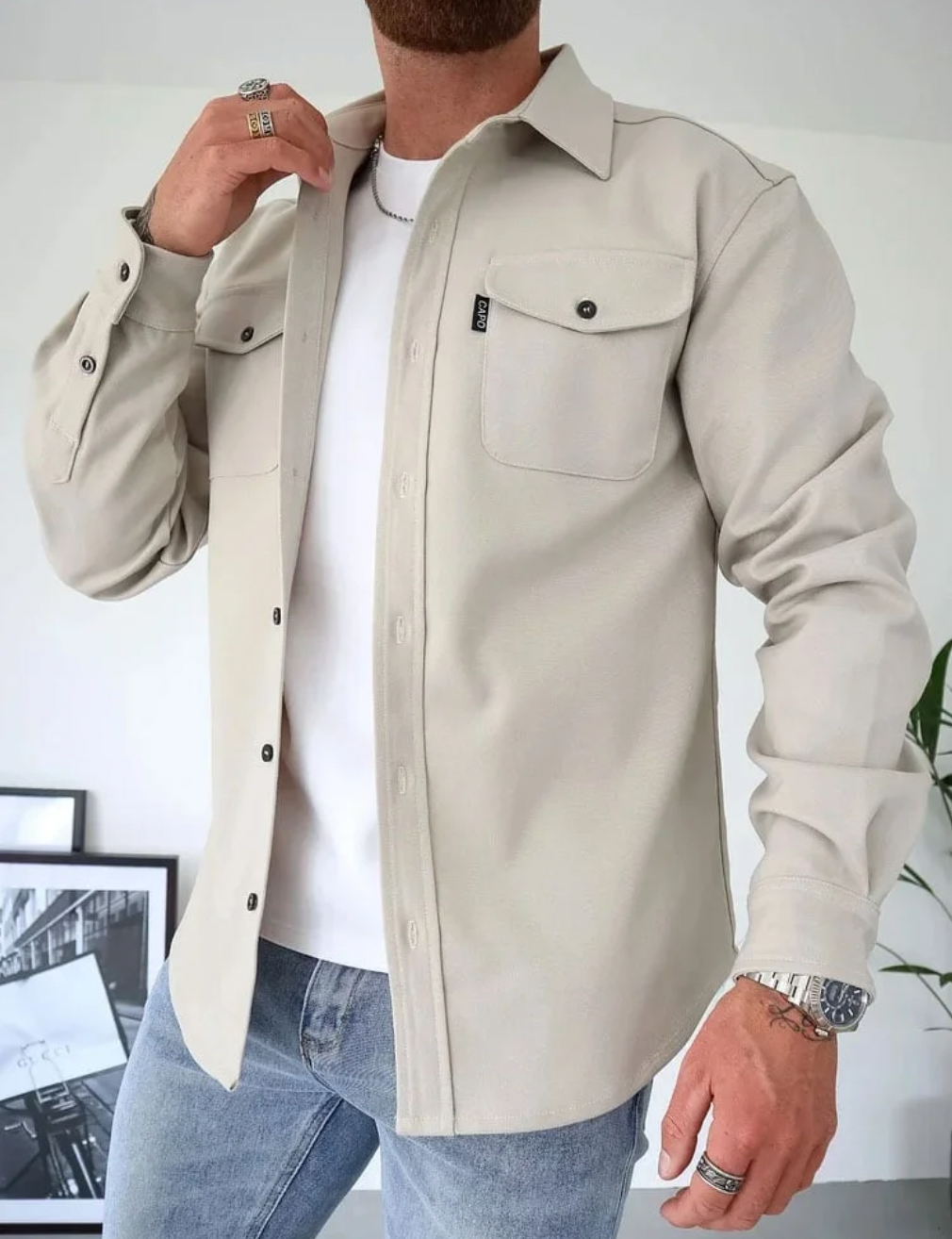 Moderna Camicia da Uomo Con Taglio su Misura E Tonalità Neutre