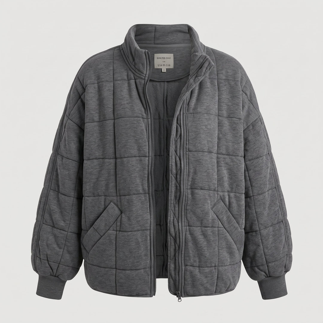 Vista posteriore del bomber oversize con imbottitura trapuntata