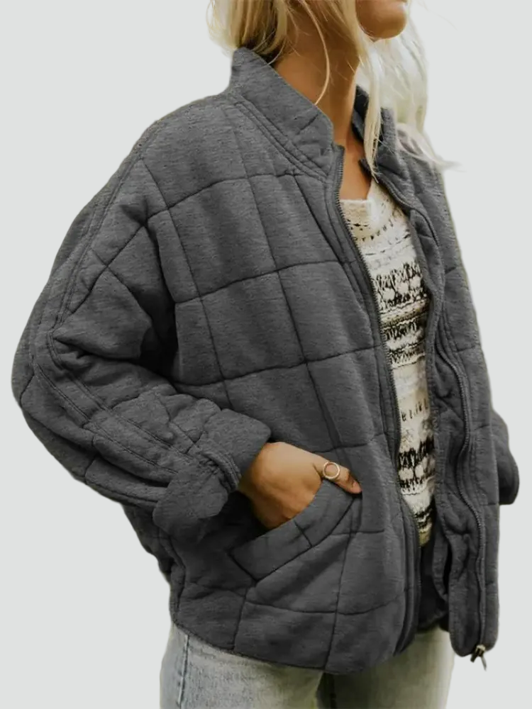 Bomber oversize da donna con imbottitura trapuntata e chiusura a zip frontale