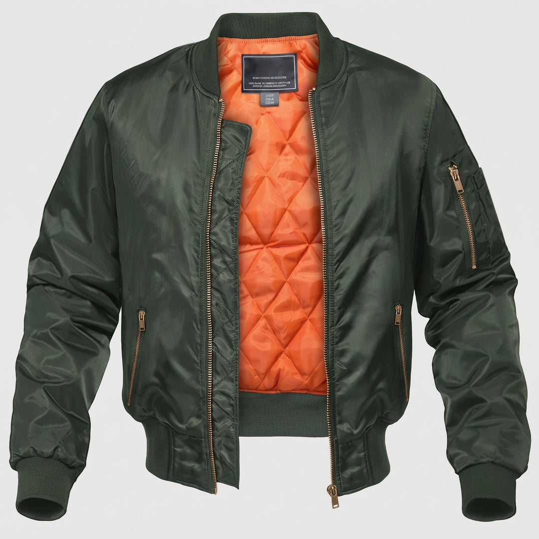 Dettaglio del bordo inferiore elastico del bomber da uomo
