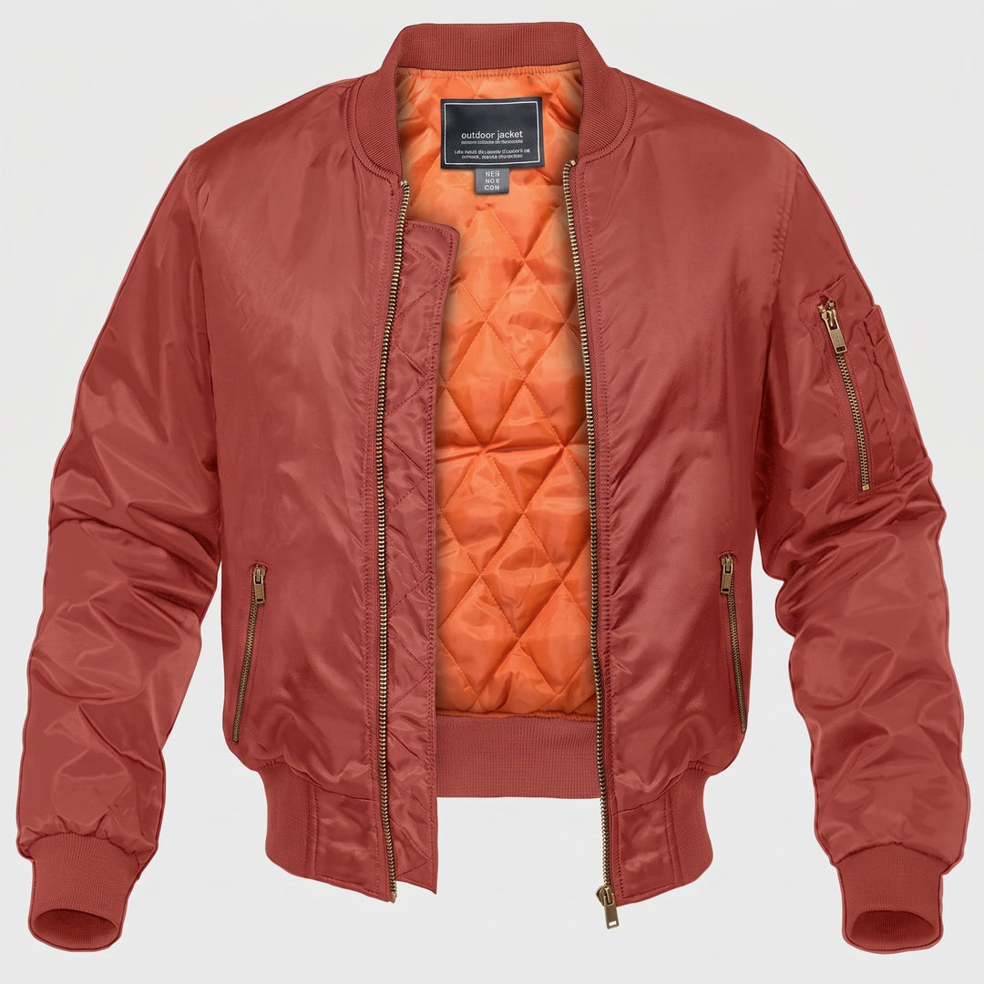 Bomber da uomo appoggiato su superficie piana, vista dall&