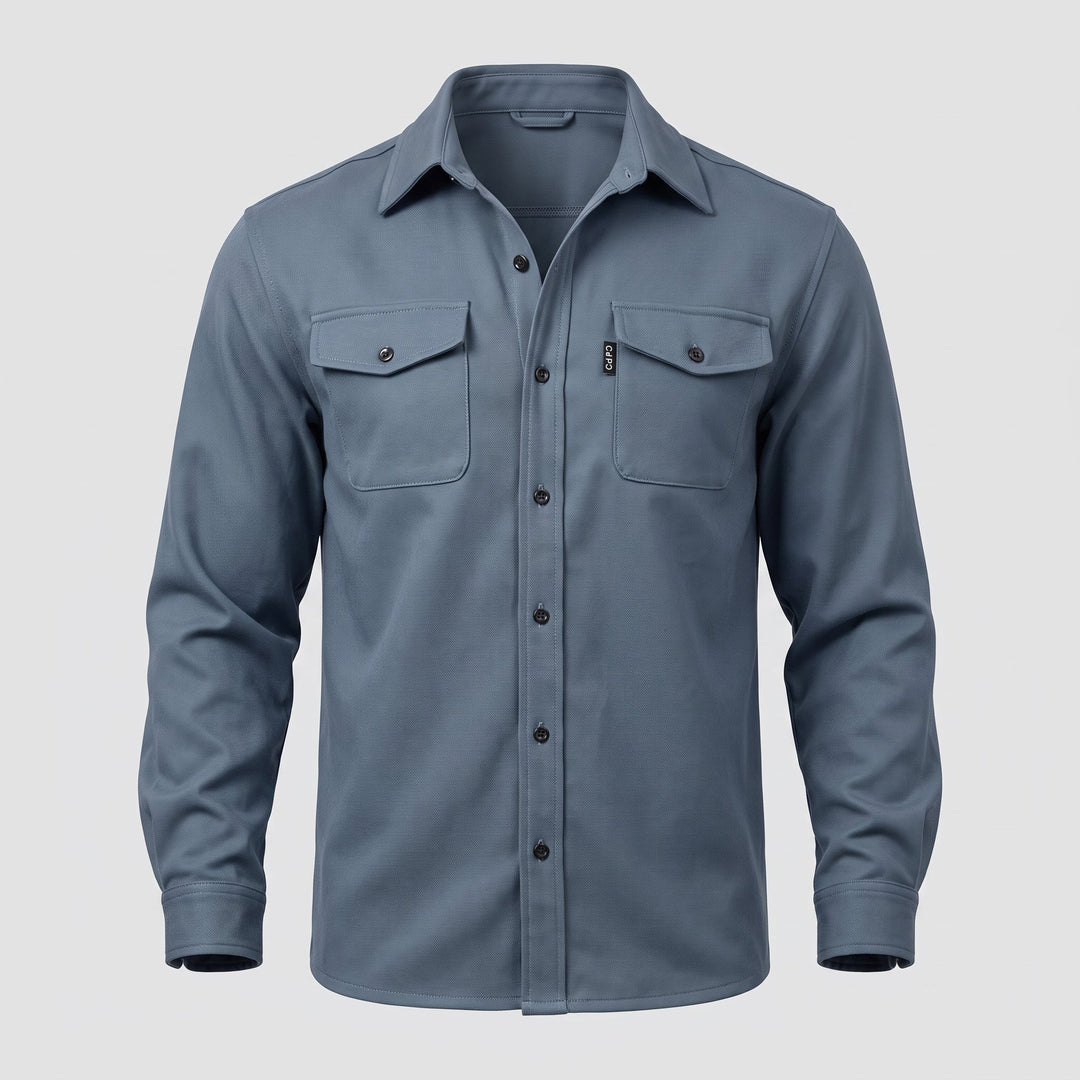 Retro della camicia-giacca da uomo con colletto classico