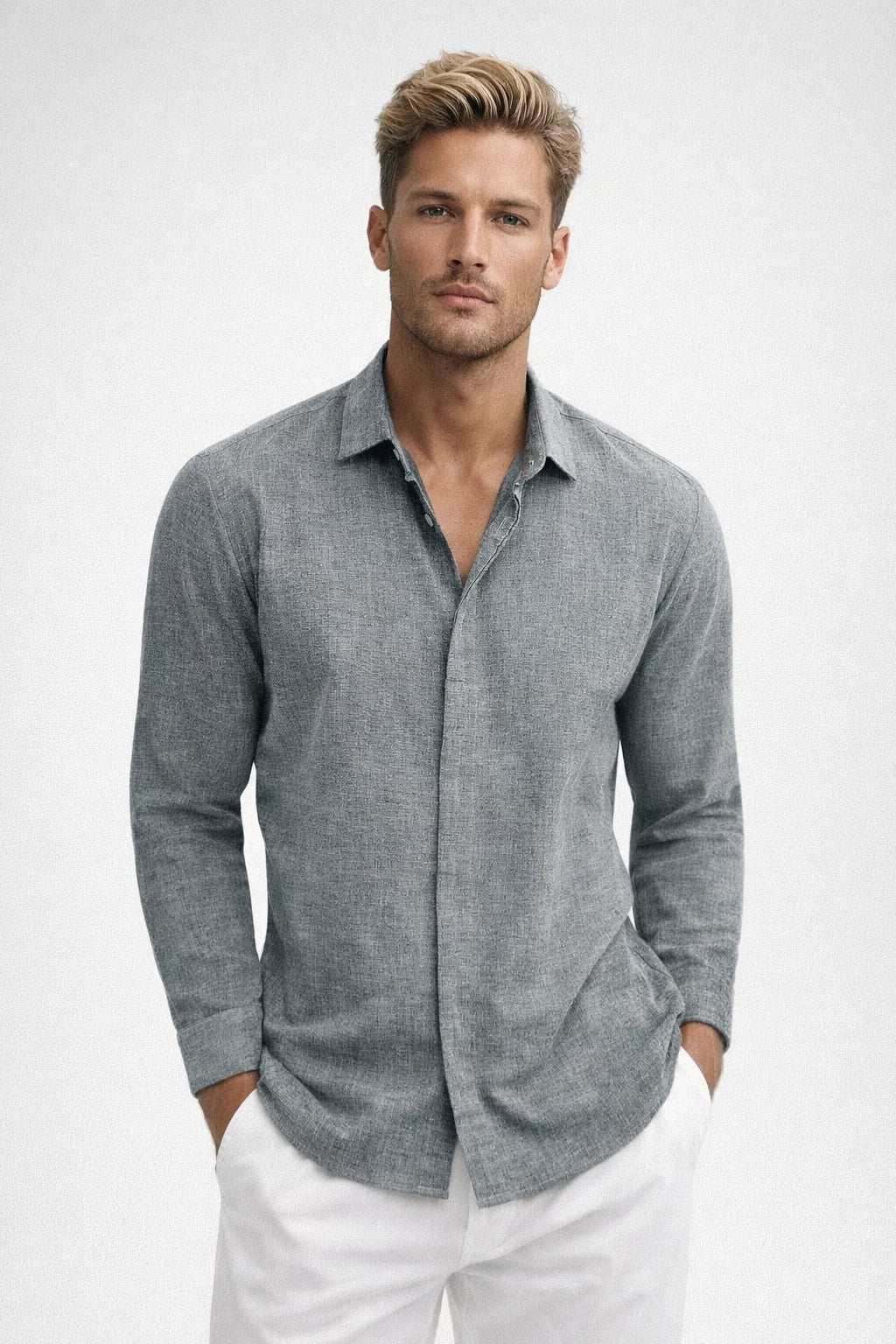 Camicia da uomo regular fit con colletto classico e abbottonatura frontale, vista frontale