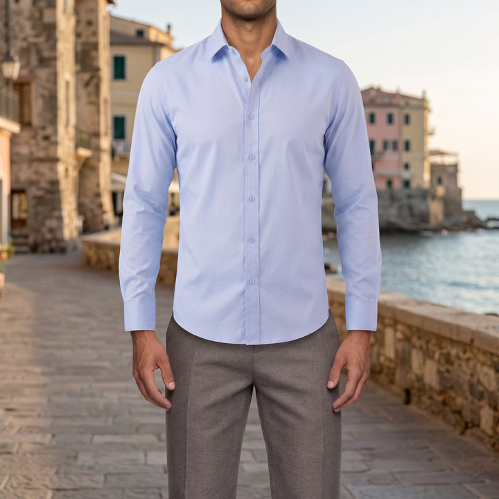 Camicia da Uomo Slim Fit con Colletto Appuntito e Polsini Abbottonati