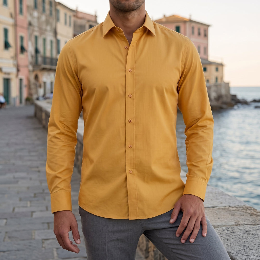 Camicia da Uomo Slim Fit con Colletto Appuntito e Polsini Abbottonati