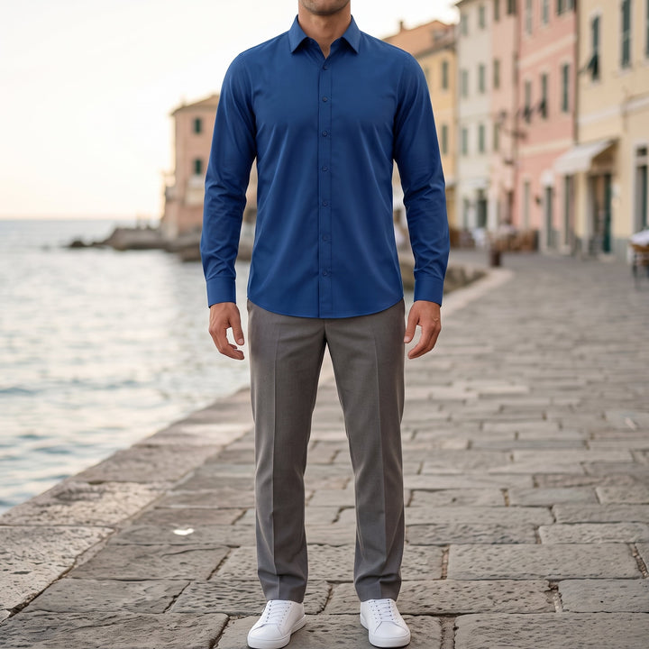Camicia da Uomo Slim Fit con Colletto Appuntito e Polsini Abbottonati