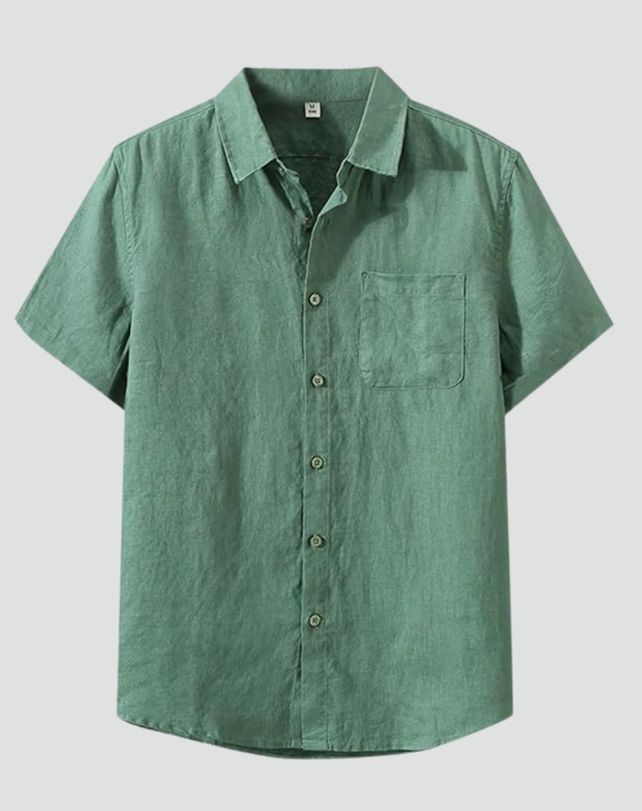 Camicia da Uomo a Maniche Corte con Silhouette Rilassata e Tessuto in Lino