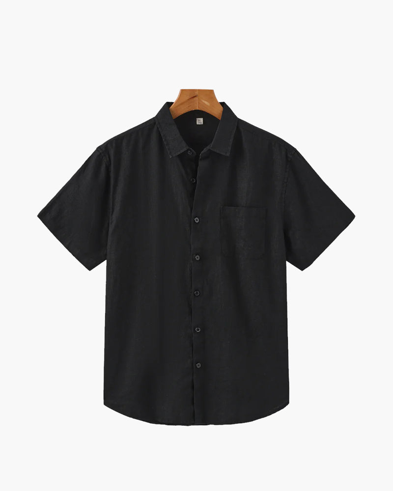Camicia da Uomo a Maniche Corte con Silhouette Rilassata e Tessuto in Lino
