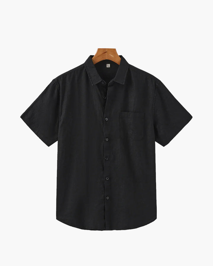 Camicia da Uomo a Maniche Corte con Silhouette Rilassata e Tessuto in Lino