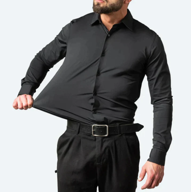 Camicia da Uomo con Bottoni a Contrasto e Davanti Plissettato