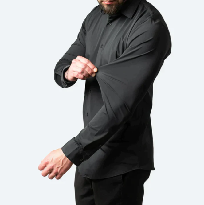 Camicia da Uomo con Bottoni a Contrasto e Davanti Plissettato