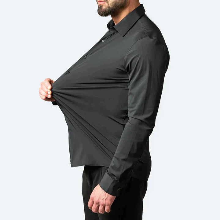 Camicia da Uomo con Bottoni a Contrasto e Davanti Plissettato