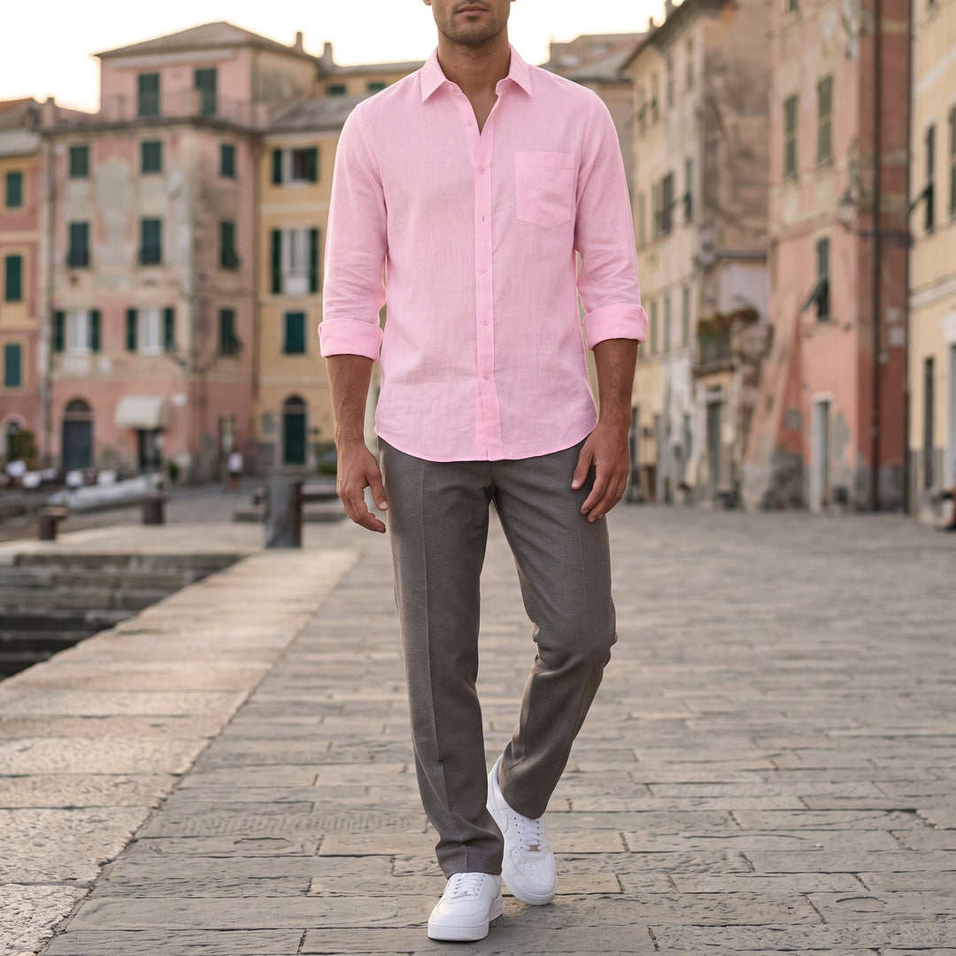 Camicia da uomo a maniche lunghe con colletto classico e abbottonatura frontale