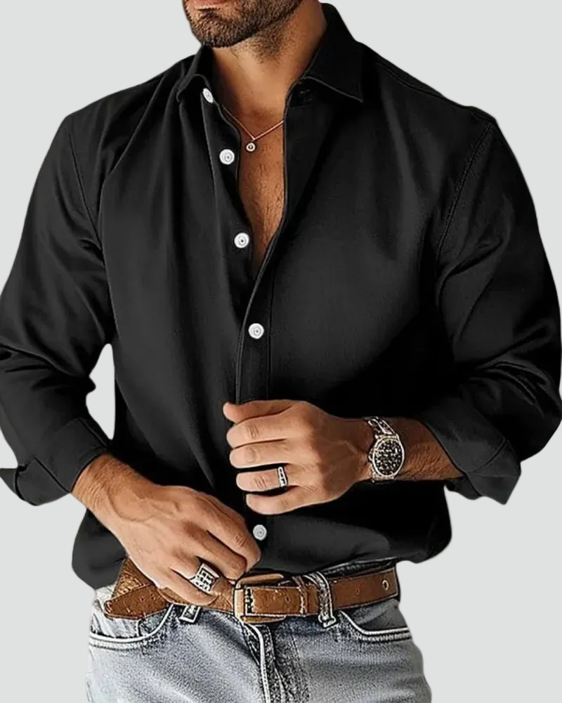 Camicia da uomo a maniche lunghe con collo button-down, vista frontale