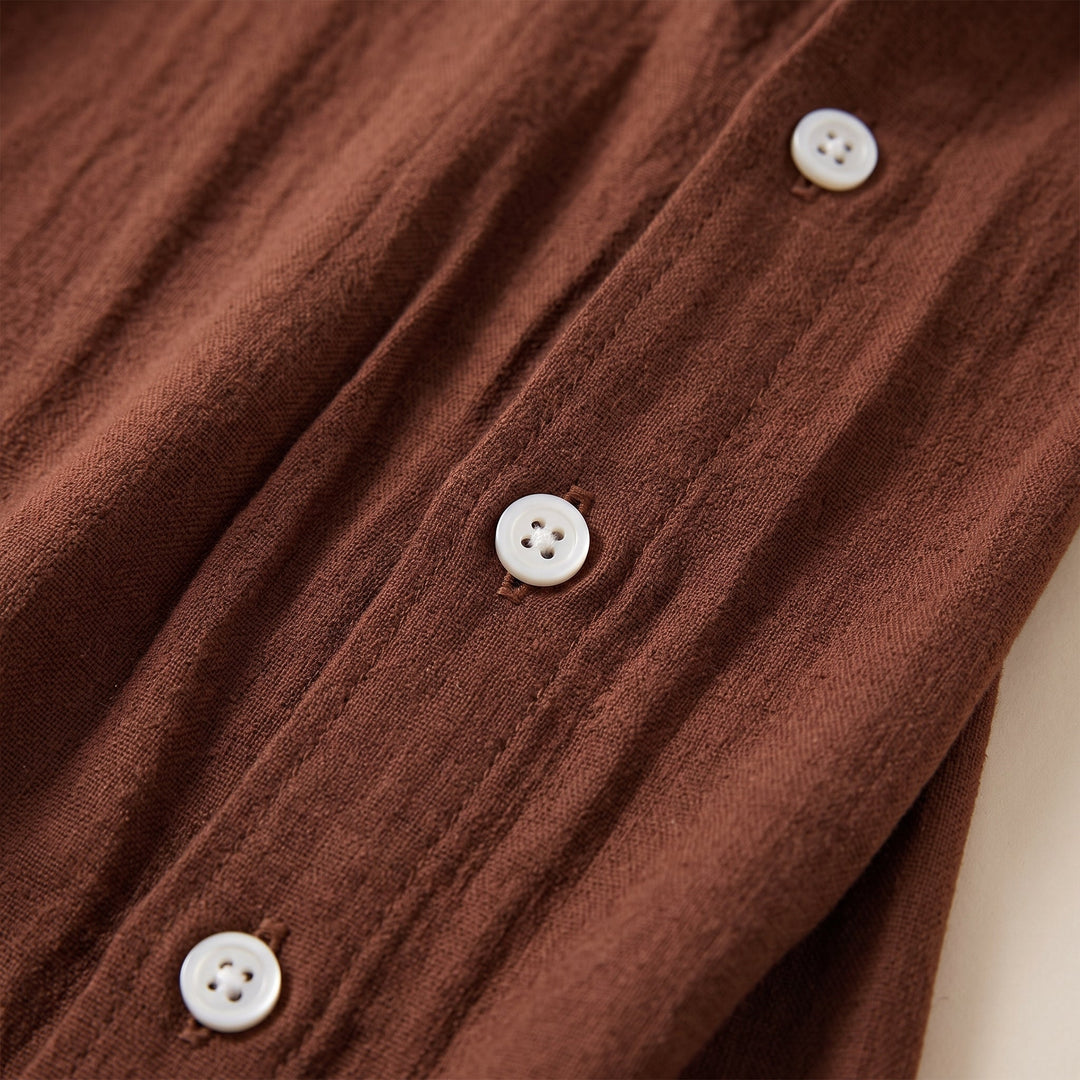 Camicia da Uomo in Lino con Colletto Aperto e Abbottonatura Frontale
