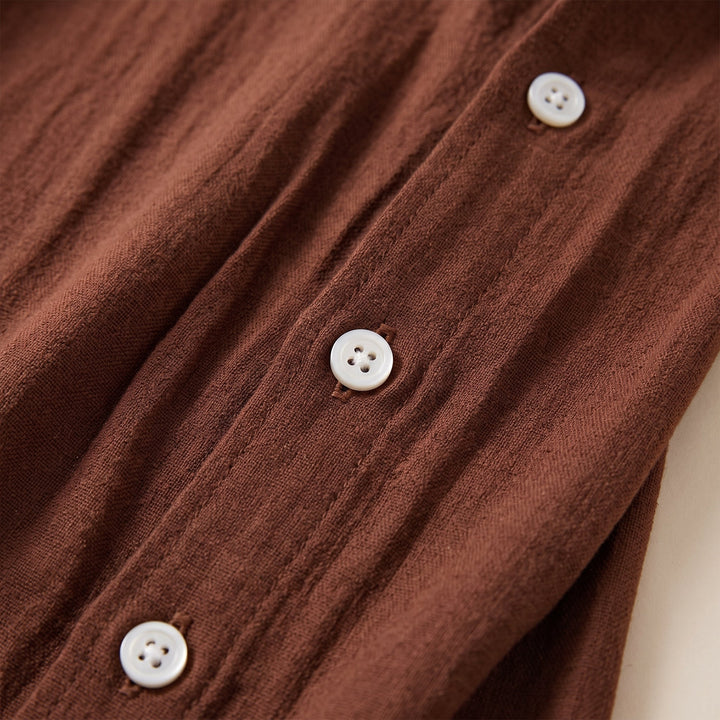 Camicia da Uomo in Lino con Colletto Aperto e Abbottonatura Frontale