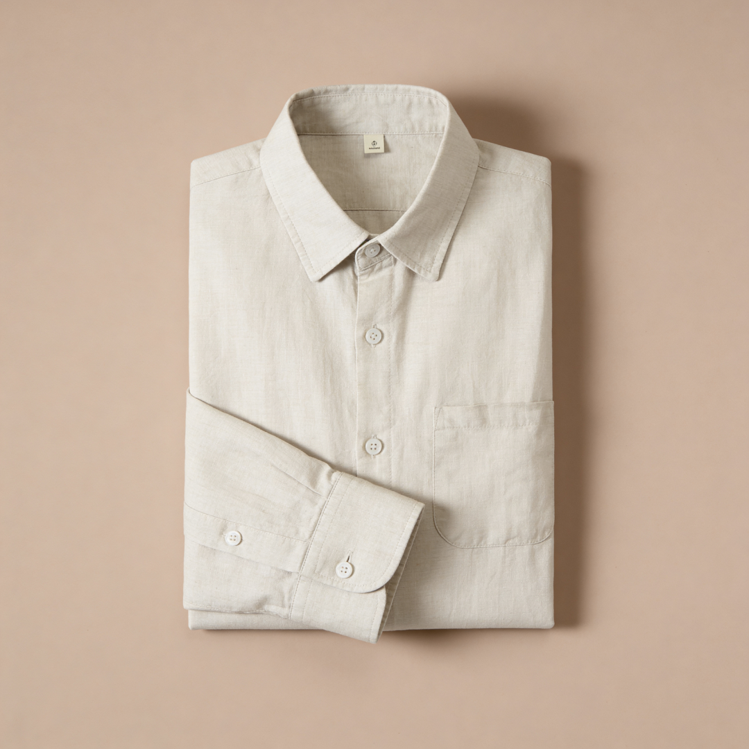 Camicia da Uomo in Lino con Colletto Classico e Taschino