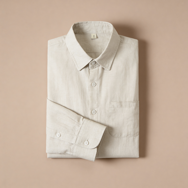 Camicia da Uomo in Lino con Colletto Classico e Taschino