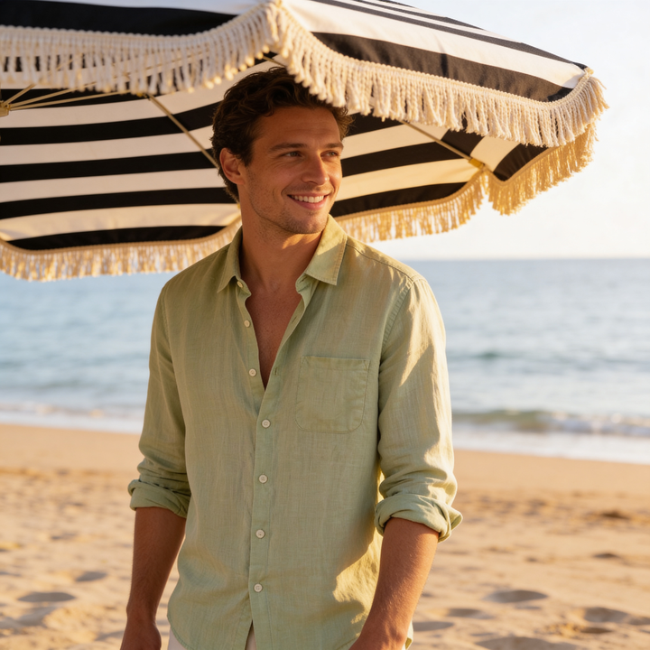 Camicia da Uomo in Lino con Colletto Classico e Taschino