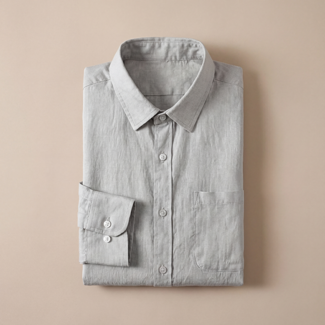 Camicia da Uomo in Lino con Colletto Classico e Taschino