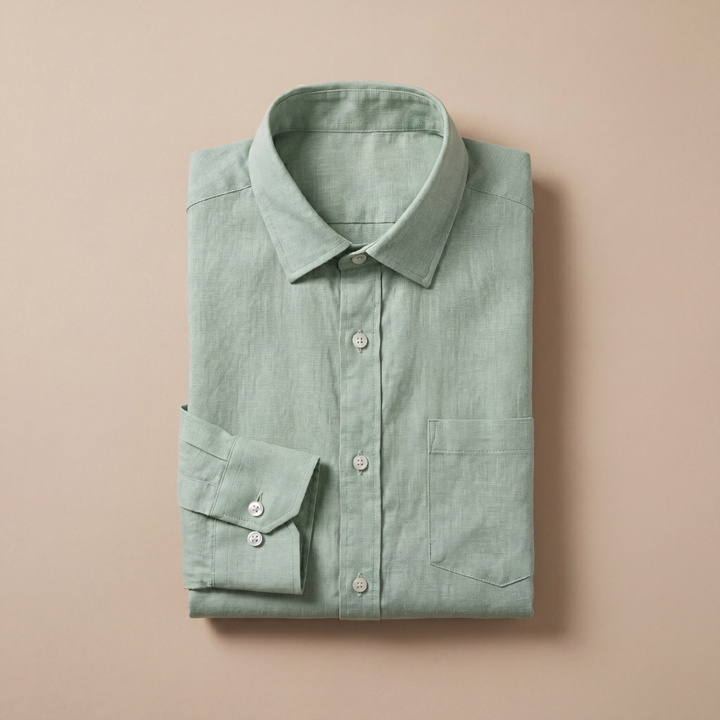 Camicia da Uomo in Lino con Colletto Classico e Taschino