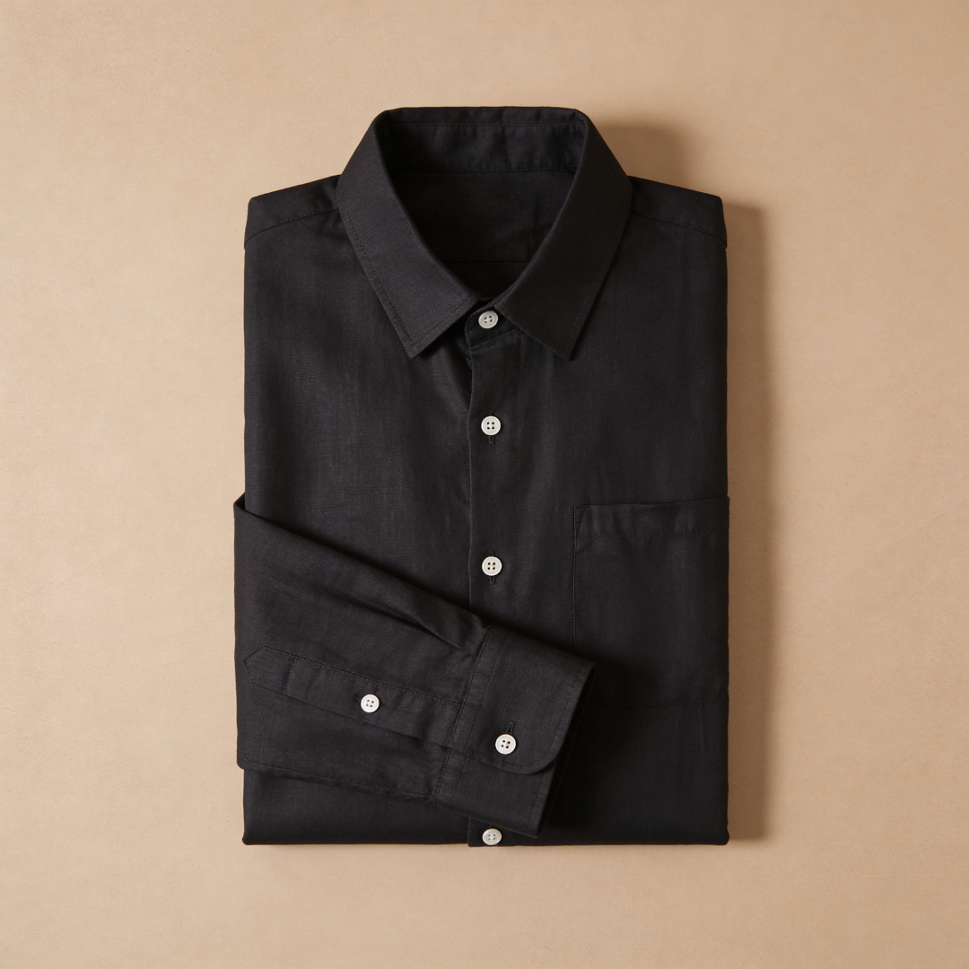 Camicia da Uomo in Lino con Colletto Classico e Taschino