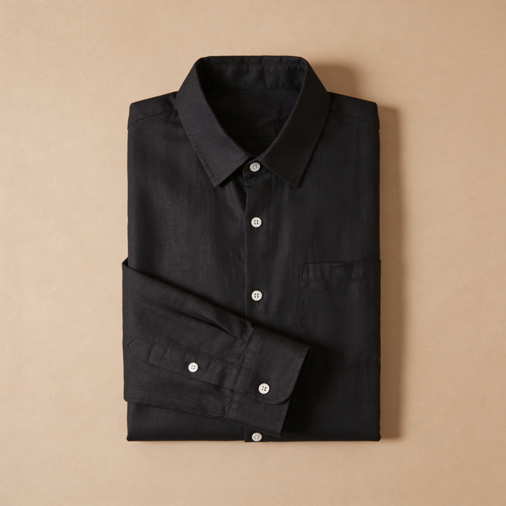 Camicia da Uomo in Lino con Colletto Classico e Taschino