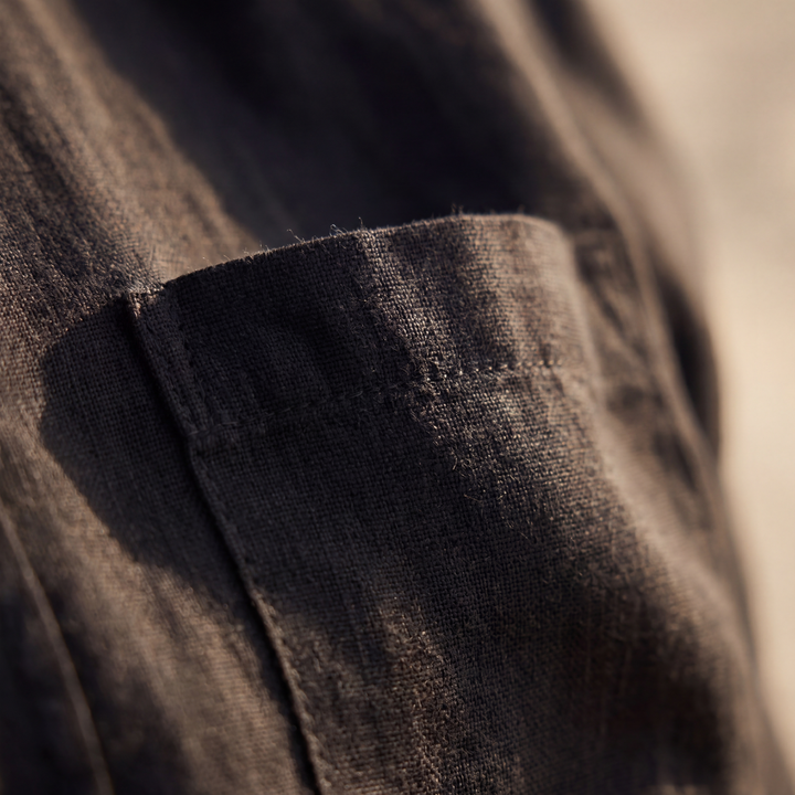 Camicia da Uomo in Lino con Colletto Classico e Taschino