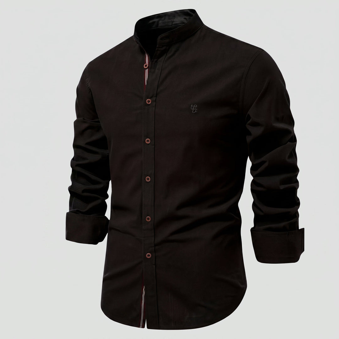 Camicia da Uomo in Lino con Collo alla Coreana e Chiusura con Bottoni