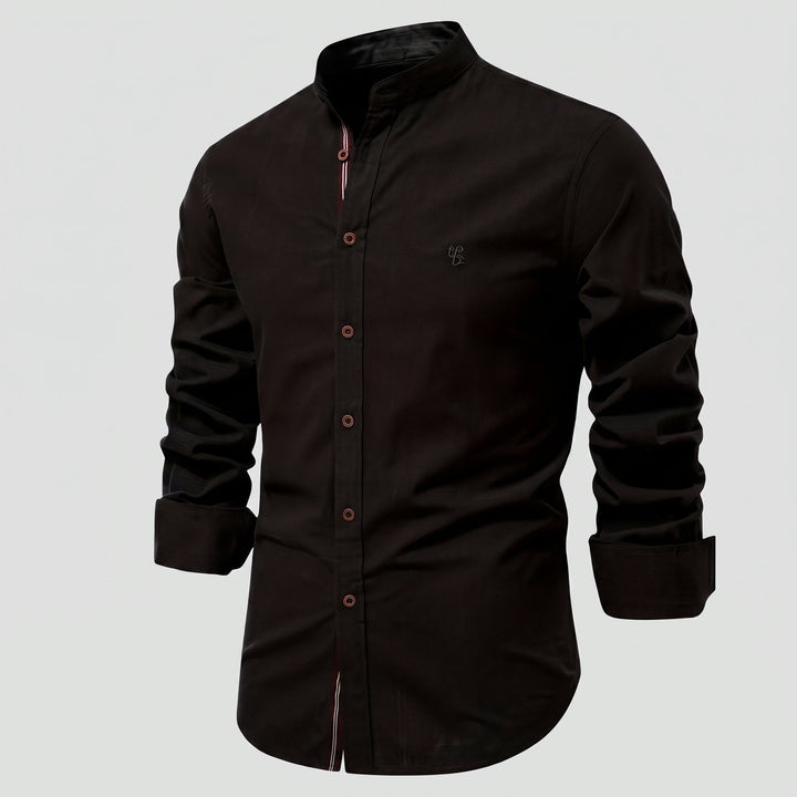 Camicia da Uomo in Lino con Collo alla Coreana e Chiusura con Bottoni
