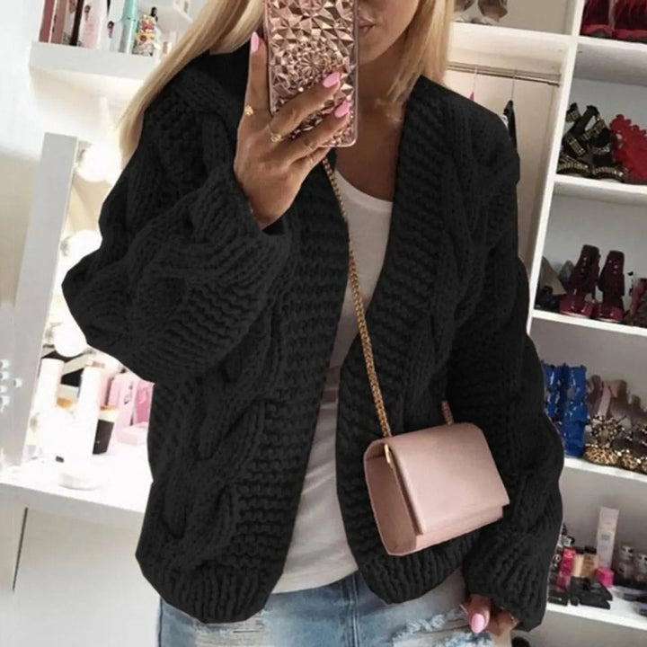 Cardigan oversize a trecce con fronte aperto e maniche lunghe, vista frontale
