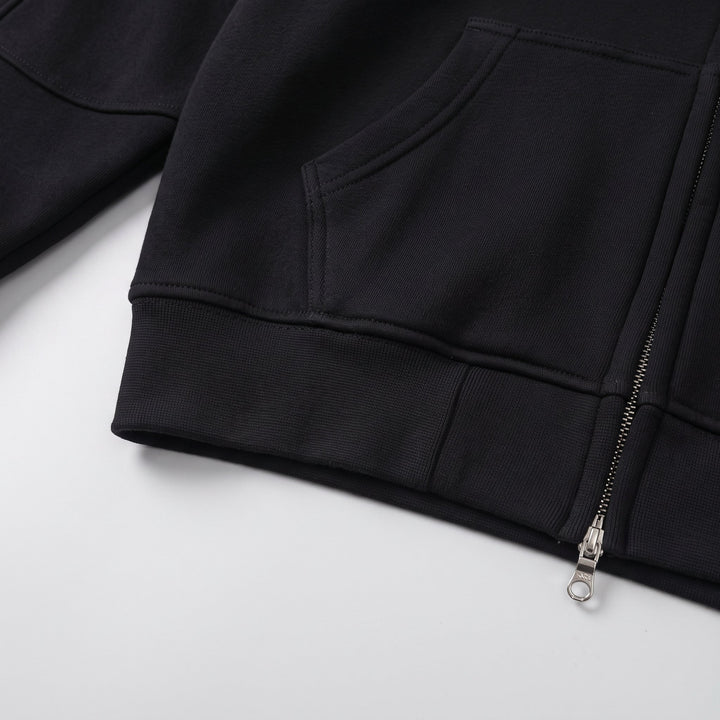 Vista posteriore del cardigan con cappuccio da uomo