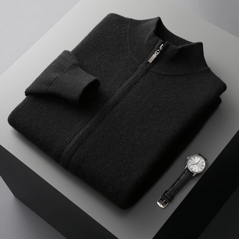 Cardigan da uomo con collo alla coreana e zip intera, vista frontale