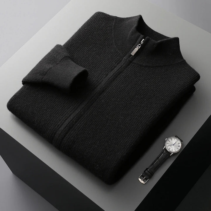 Cardigan da uomo con collo alla coreana e zip intera, vista frontale
