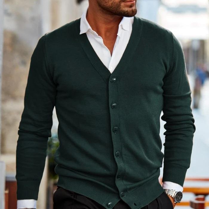 Veduta posteriore del cardigan da uomo con orlo a coste
