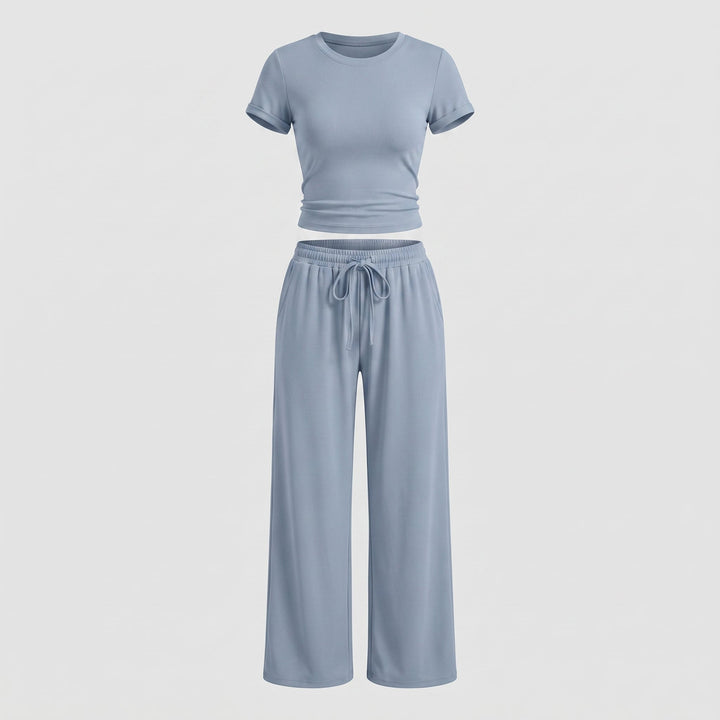 Completo Due Pezzi da Donna con Top Arricciato e Pantalone Ampio