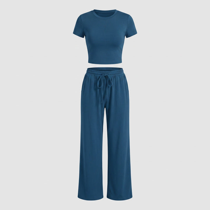 Completo Due Pezzi da Donna con Top Arricciato e Pantalone Ampio