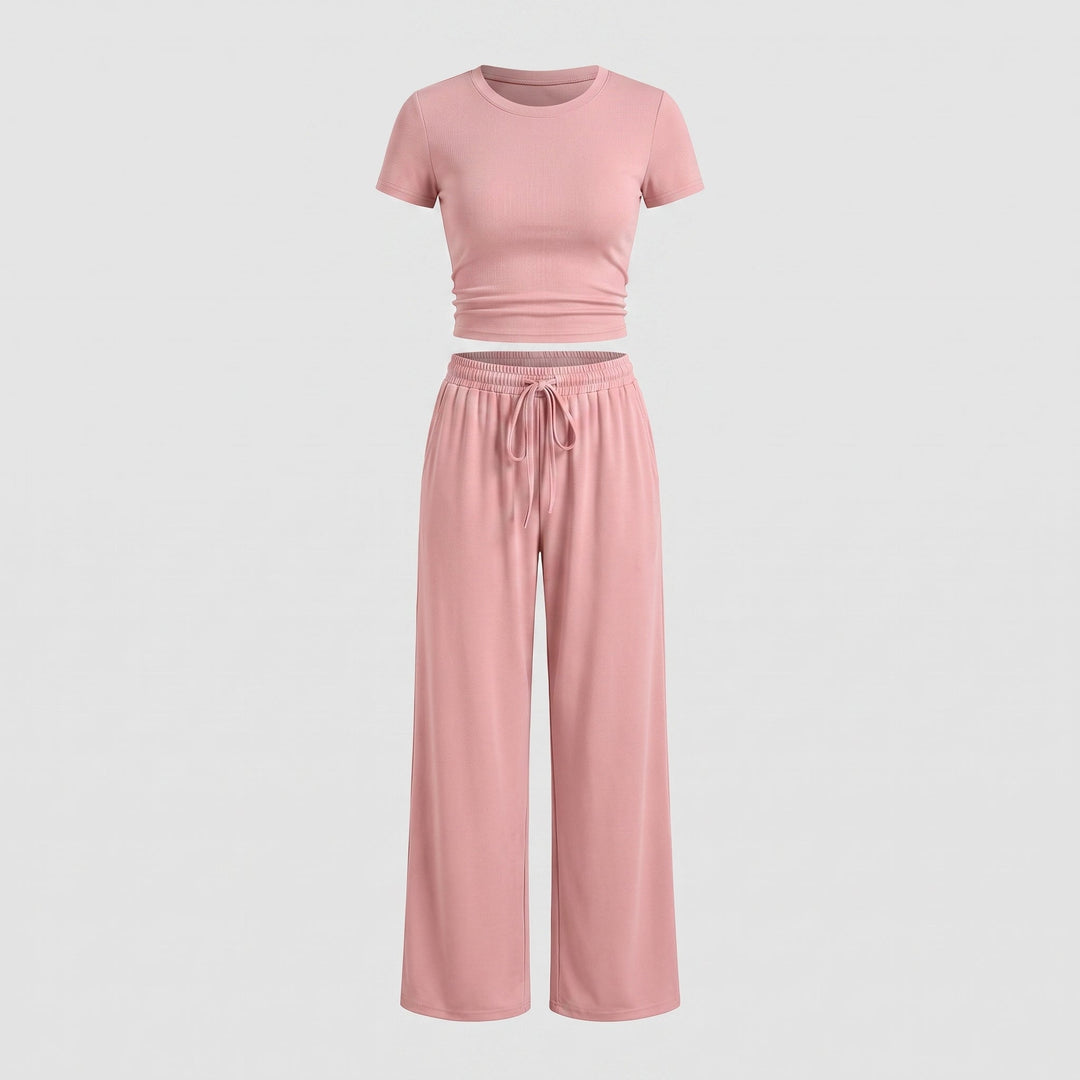 Completo Due Pezzi da Donna con Top Arricciato e Pantalone Ampio